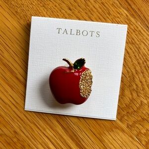 Talbots Red Apple Brooch with Gold Crusted Bite and Green Leaf